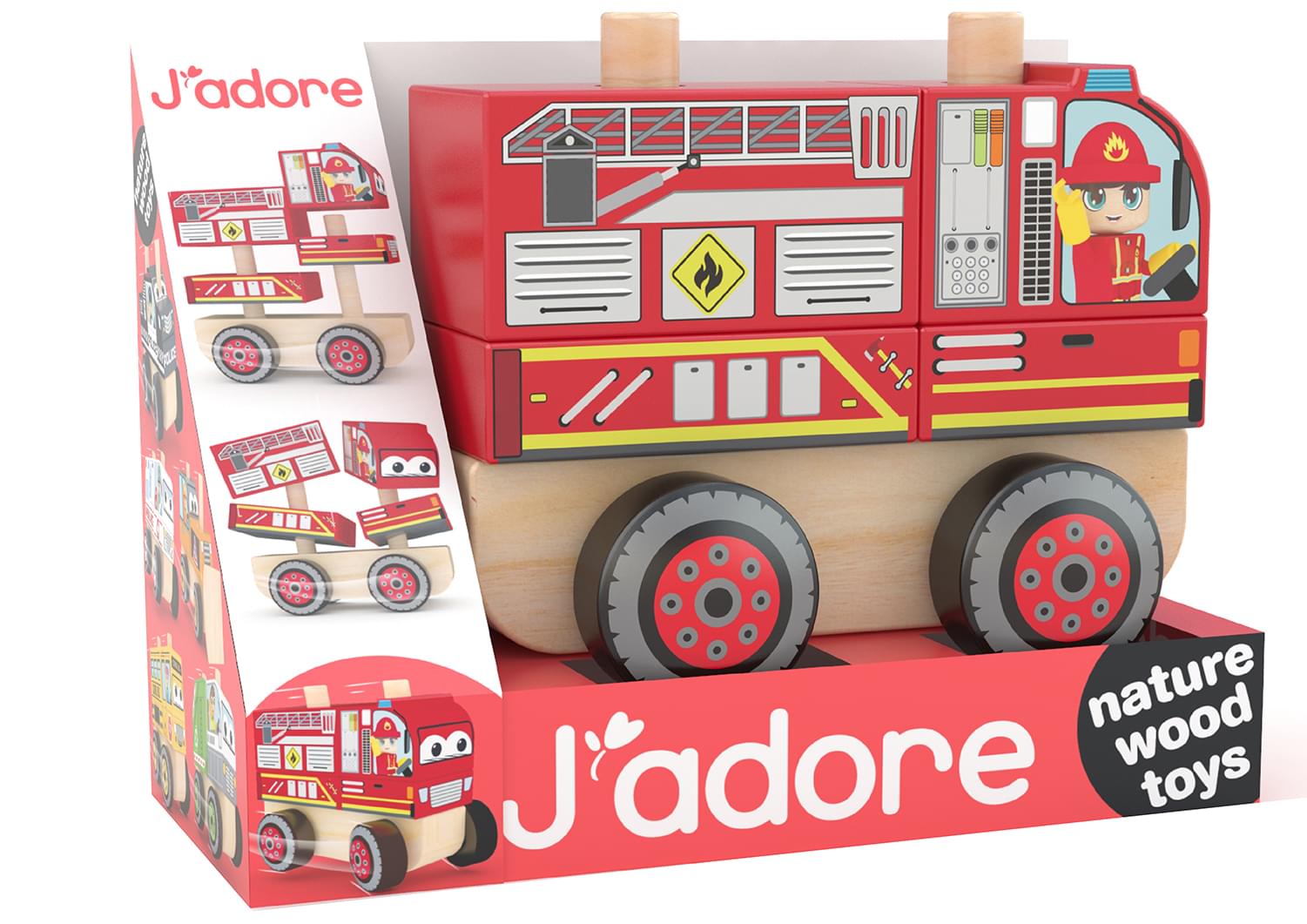 J’adore Fire Truck Wooden Stacking Toy