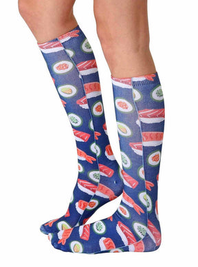 Sushi "I Like It Raw" Photo Print Knee High Socks