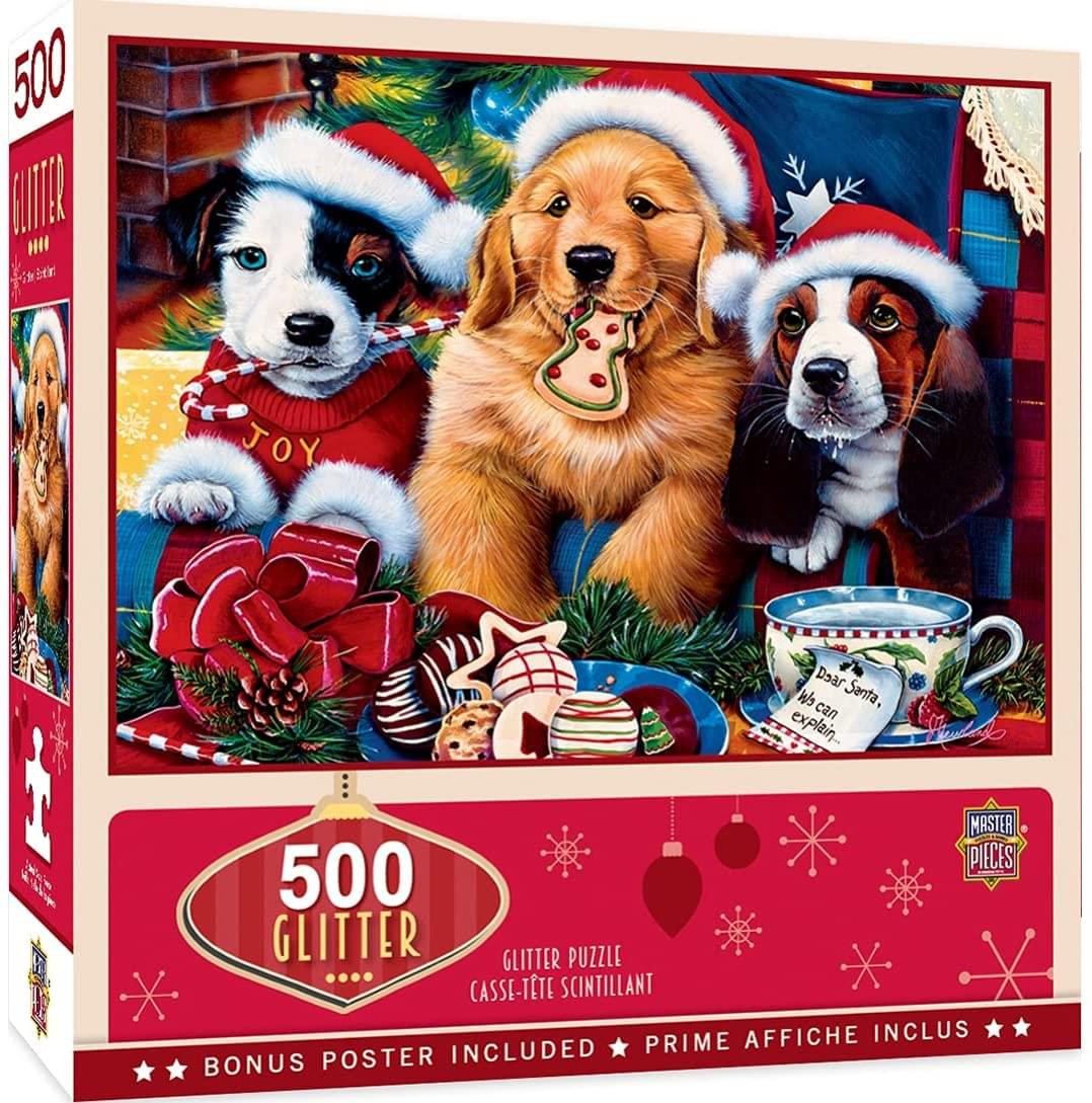 Santa Paws 500 Piece Glitter Jigsaw Puzzle