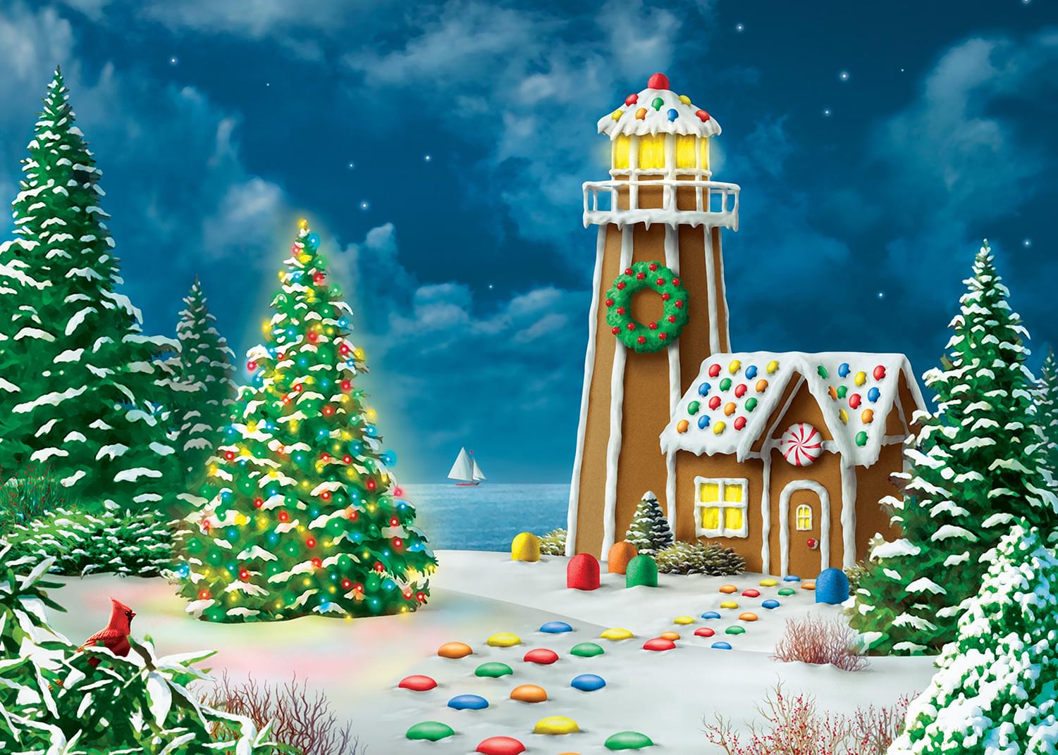 Gingerbread Lighthouse 500 Piece Glitter Jigsaw Puzzle