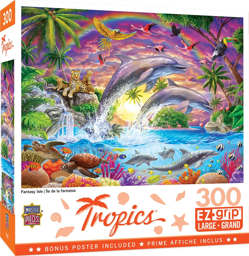 Fantasy Isle Colorful Dolphins 300 Piece Large EZ Grip Jigsaw Puzzle