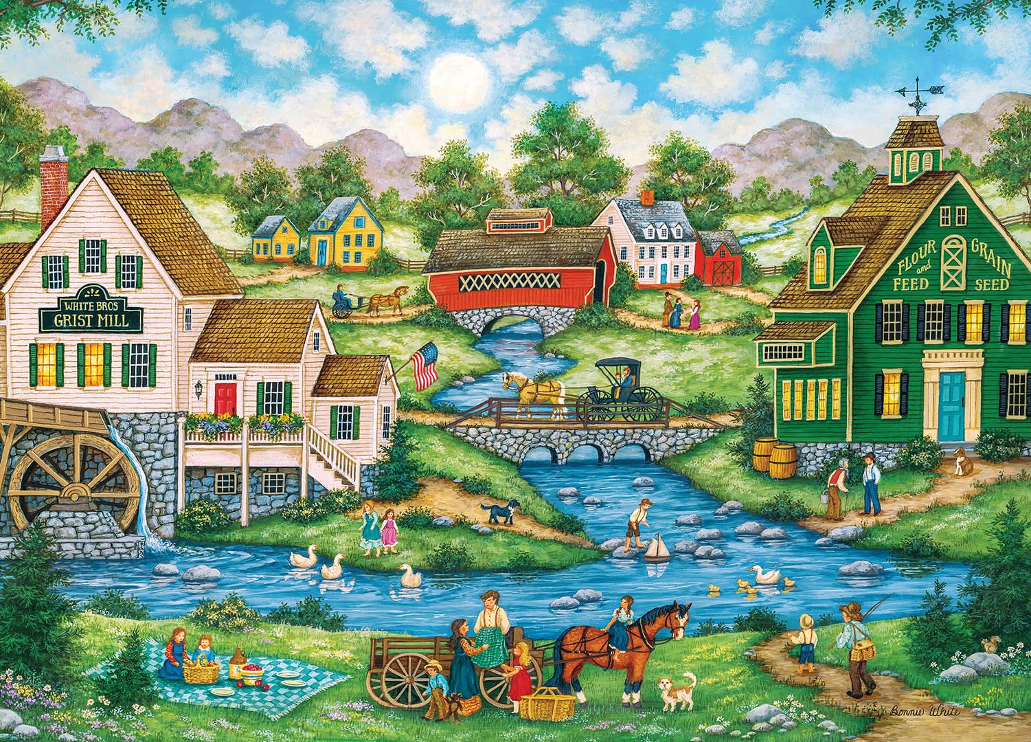 Hometown Gallery Millside Picnic 1000 Piece Jigsaw Puzzle