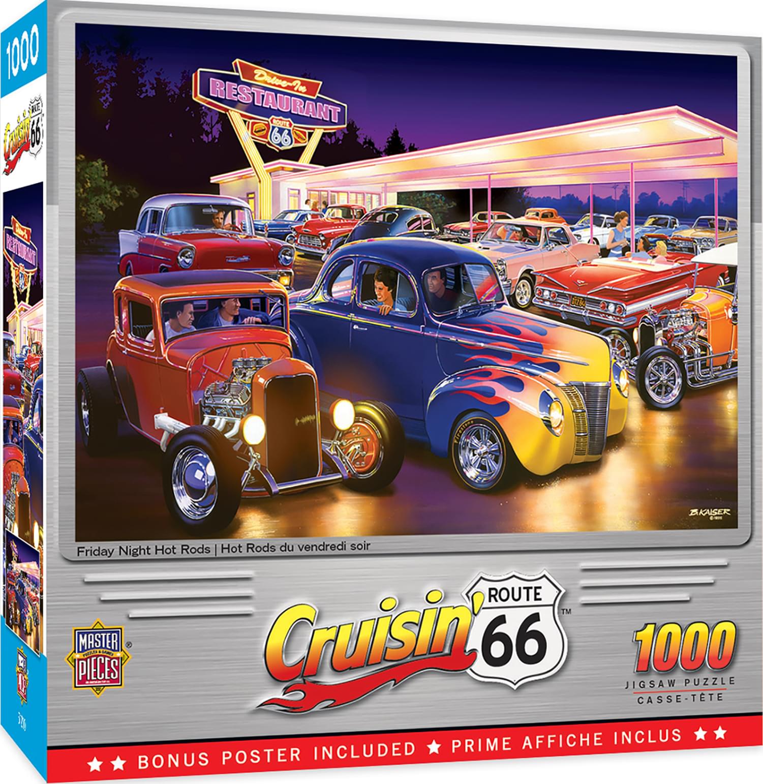 Cruisin Route 66 Friday Night Hot Rods 1000 Piece Jigsaw Puzzle