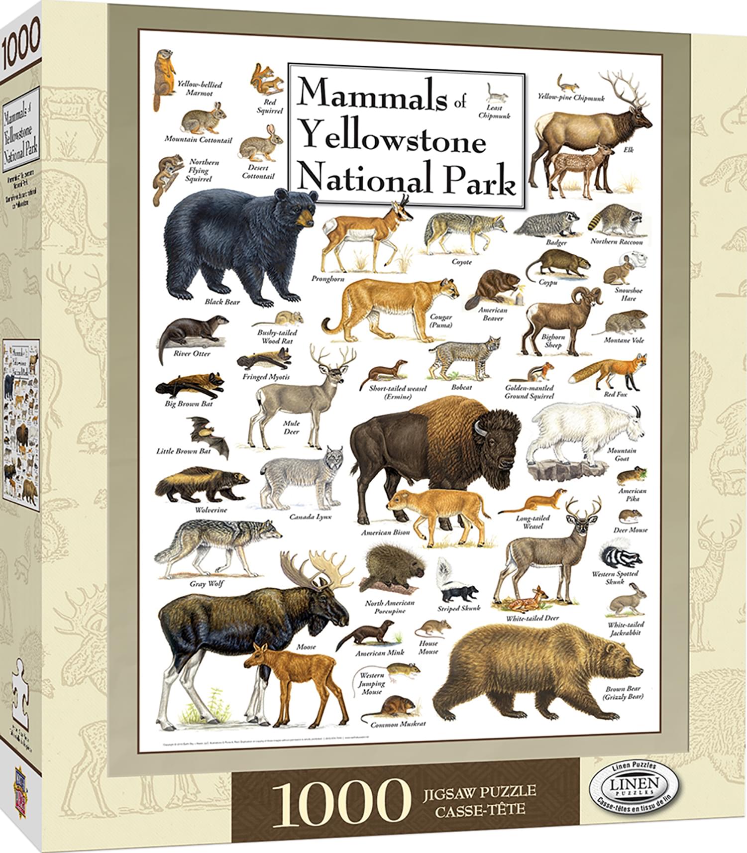 Mammals of Yellowstone National Park 1000 Piece Linen Jigsaw Puzzle