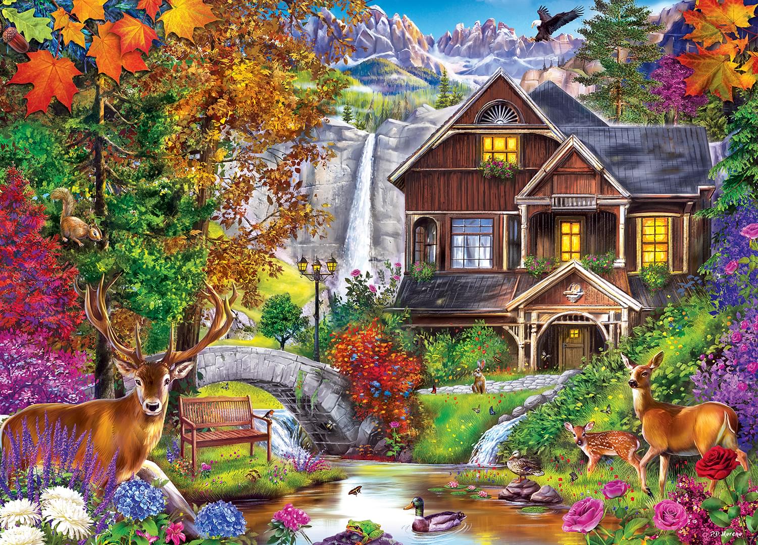 Hidden Falls Cottage 1000 Piece Linen Jigsaw Puzzle