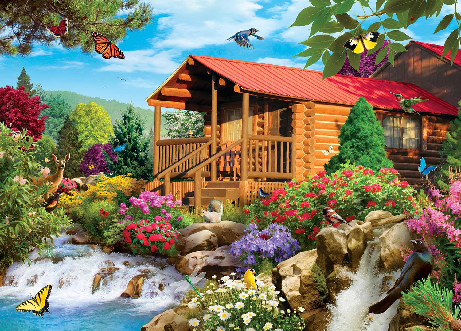 Cascading Cabin 1000 Piece Jigsaw Puzzle