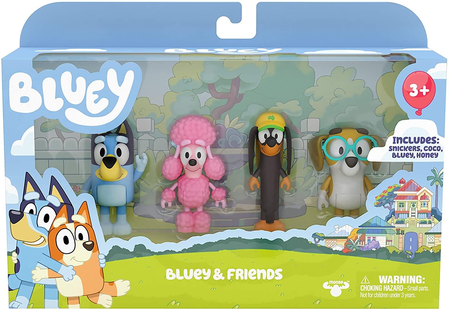 Bluey & Friends Action Figure 4-Pack | Bluey | Snickers | Coco | Honey