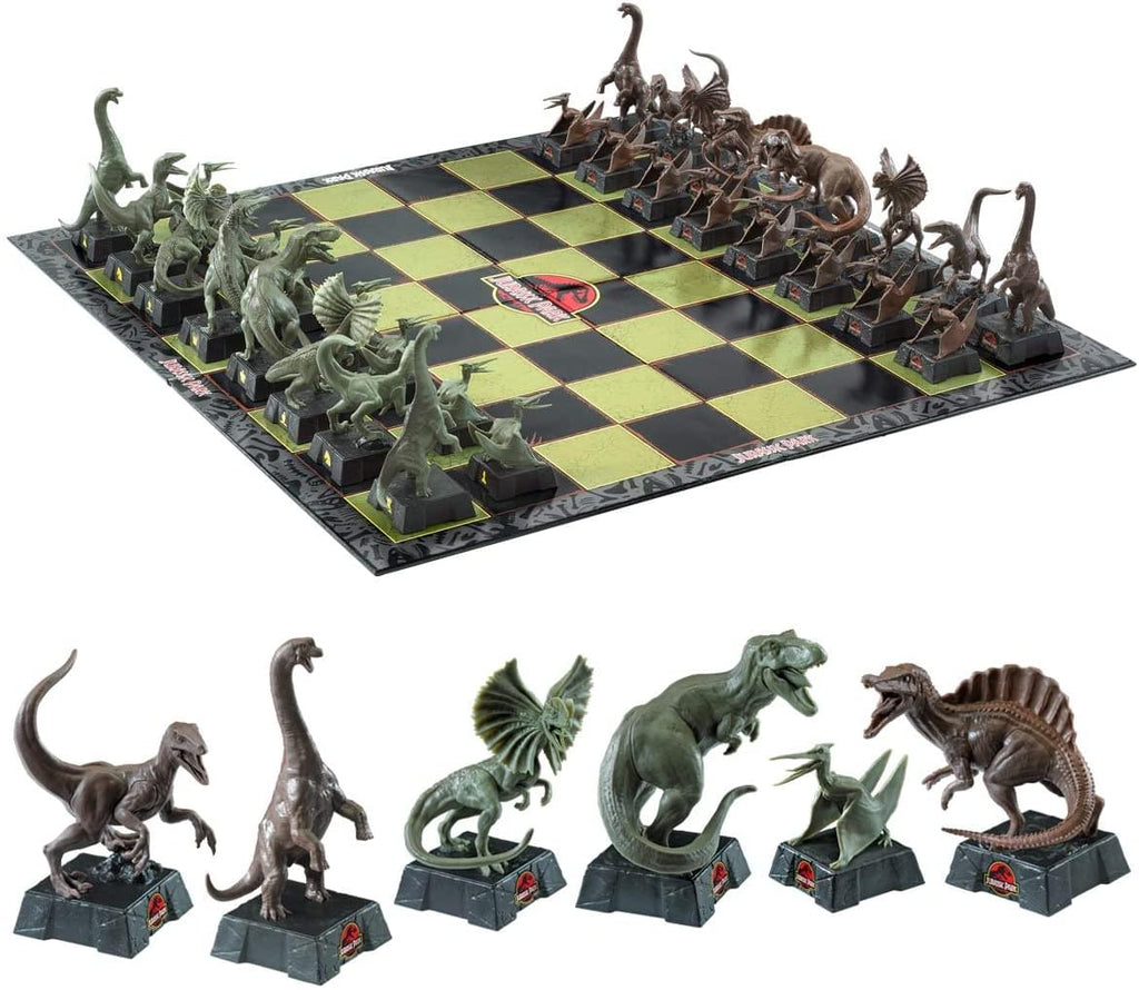 Prehistoric Stonecast Dinosaur Chess Set With Two Extra Queens 