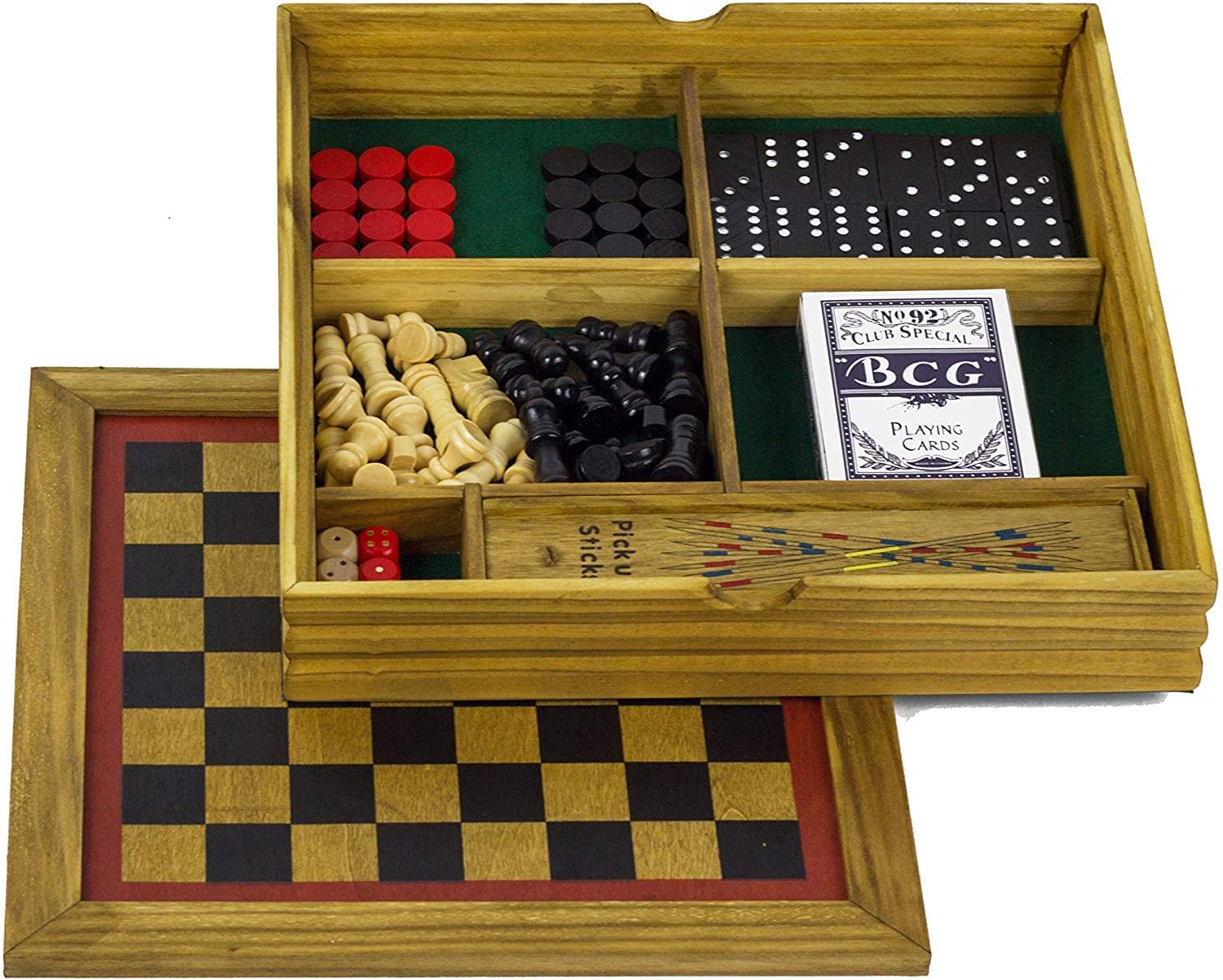 Wooden Games Compendium | Portable Six in One Combination Game Set