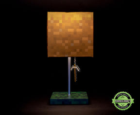 Minecraft Grass Block Desk Lamp With Pickaxe 3D Puller | 14 Inches Tall