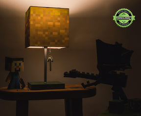 Minecraft Grass Block Desk Lamp With Pickaxe 3D Puller | 14 Inches Tall