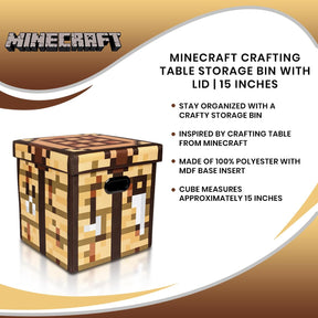 Minecraft Crafting Table Storage Bin Cube Organizer with Lid | 15 Inches