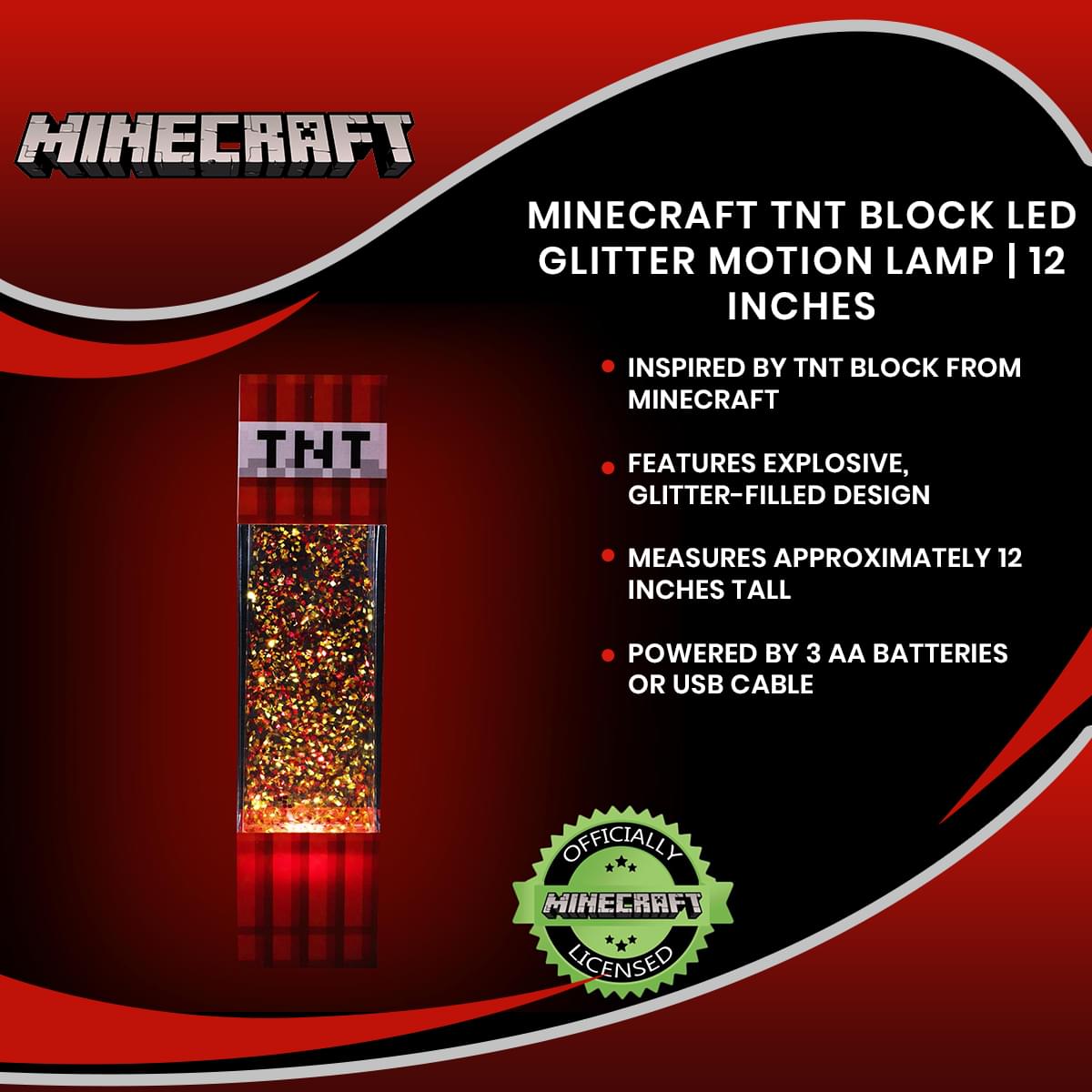 Minecraft TNT Block LED Glitter Motion Lamp | 12 Inches