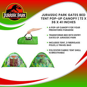 Jurassic Park Gates Indoor Bed Tent Pop-Up Canopy | 72 x 36 x 41 Inches