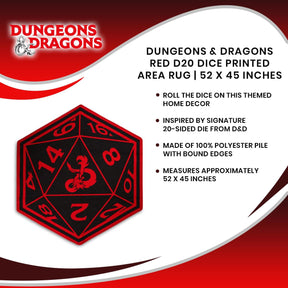 Dungeons & Dragons Red D20 Dice Printed Area Rug | 52 x 45 Inches