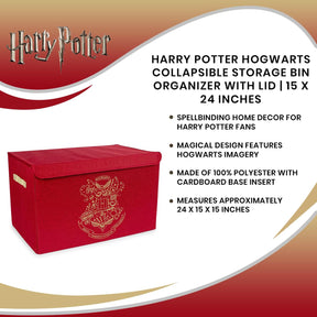 Harry Potter Hogwarts Collapsible Storage Bin Organizer with Lid | 15 x 24 Inches