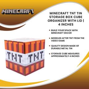 Minecraft TNT Tin Storage Box Cube Organizer with Lid | 4 Inches