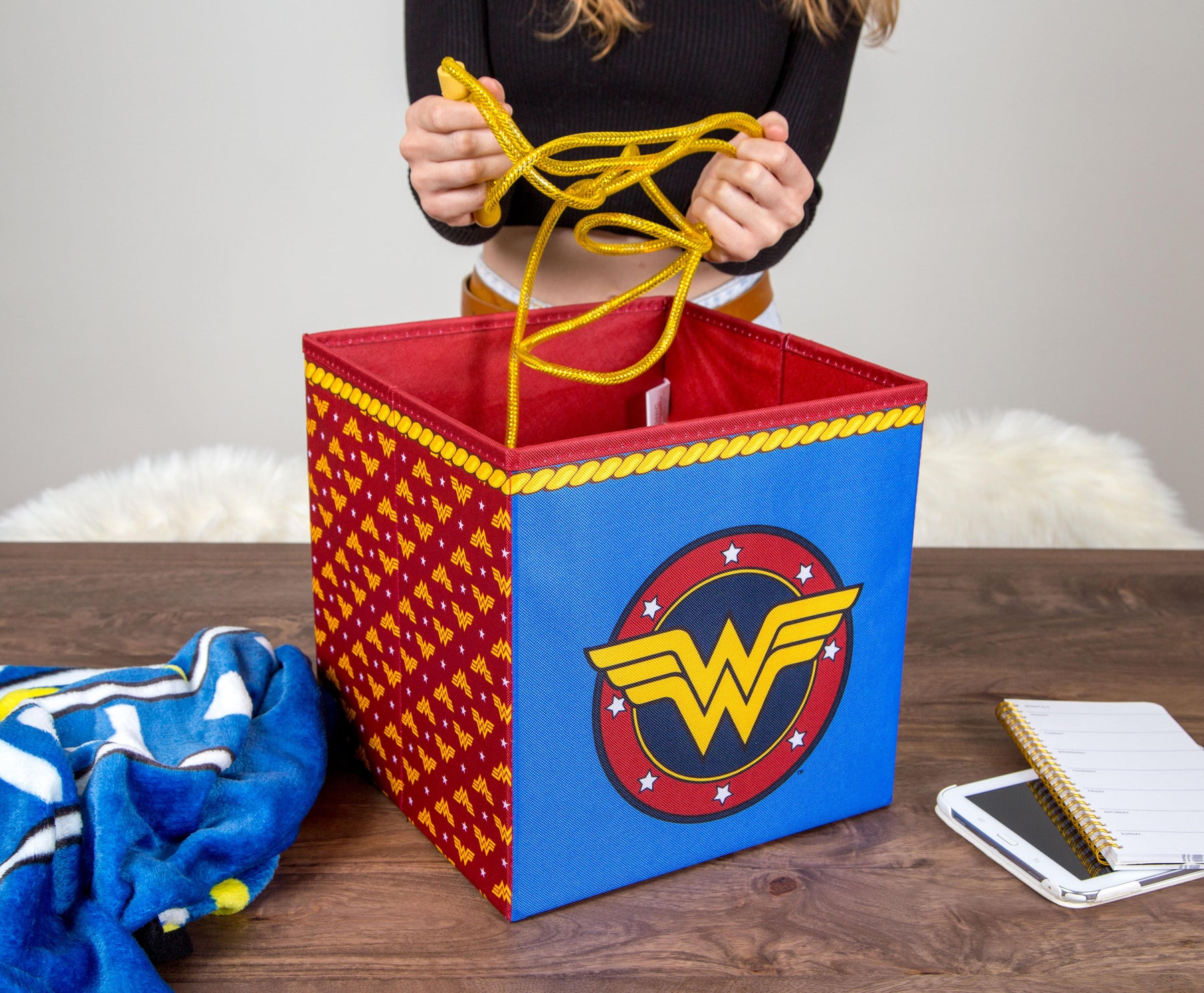 DC Comics Wonder Woman Logo Storage Bin Cube Organizer | 11 Inches