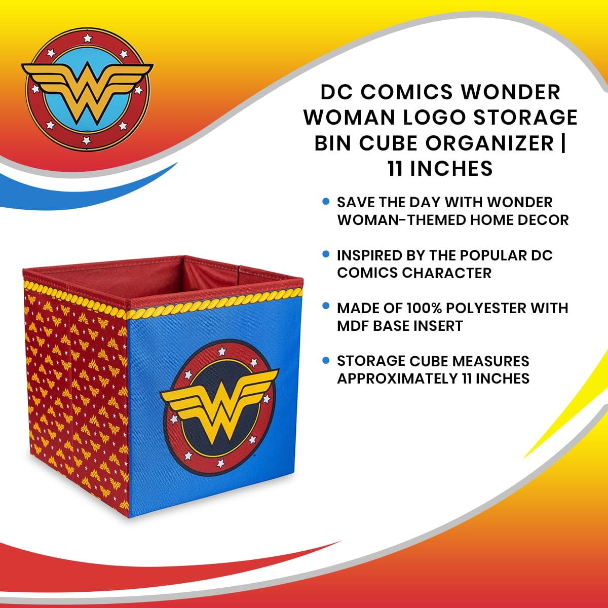 DC Comics Wonder Woman Logo Storage Bin Cube Organizer | 11 Inches