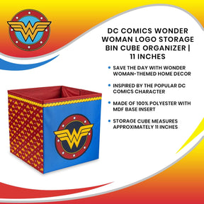 DC Comics Wonder Woman Logo Storage Bin Cube Organizer | 11 Inches