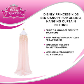 Disney Princess Kids Bed Canopy for Ceiling, Hanging Curtain Netting