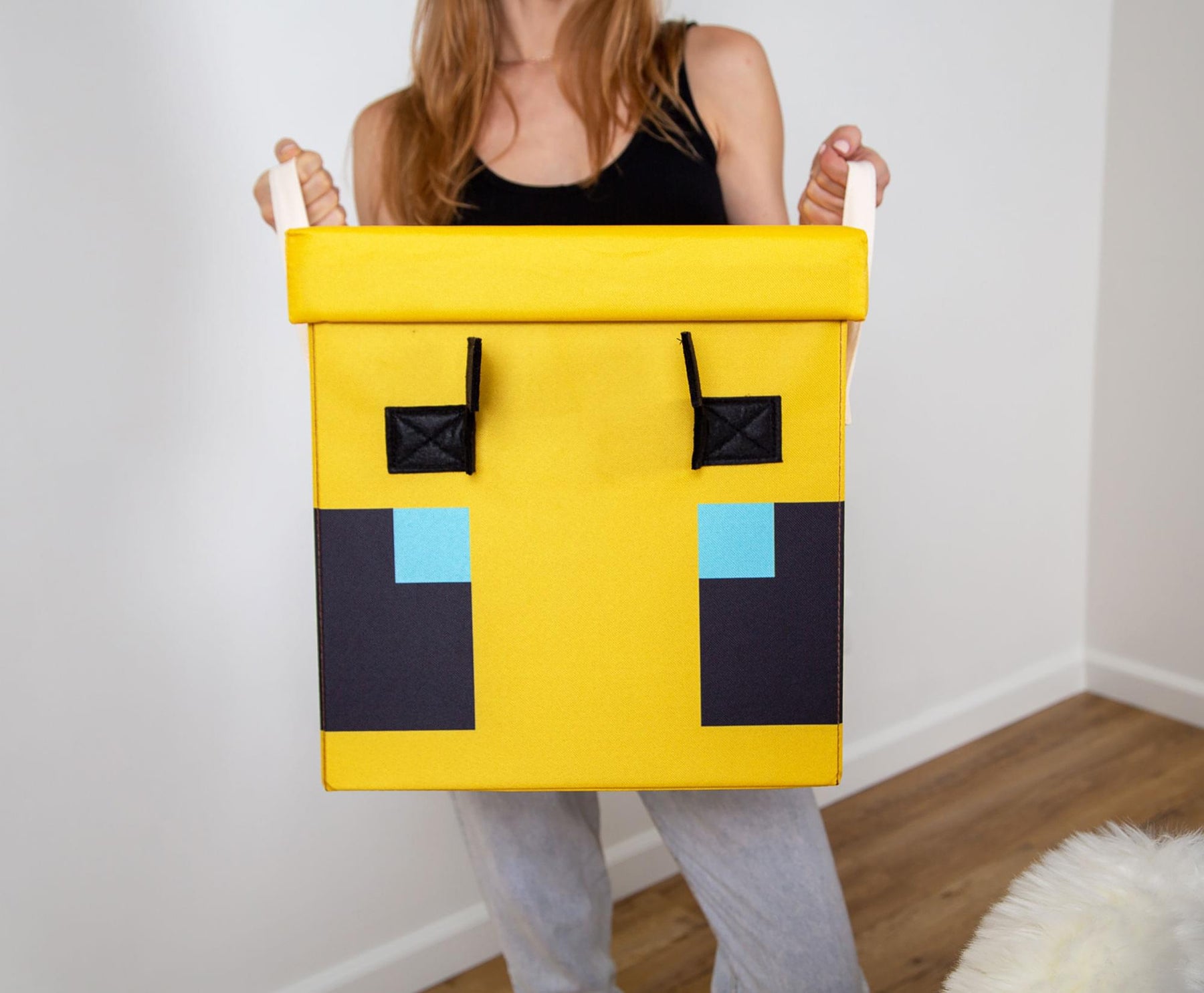 Minecraft Bee Fabric Storage Bin Cube Organizer with Lid | 15 Inches