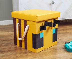 Minecraft Bee Fabric Storage Bin Cube Organizer with Lid | 15 Inches