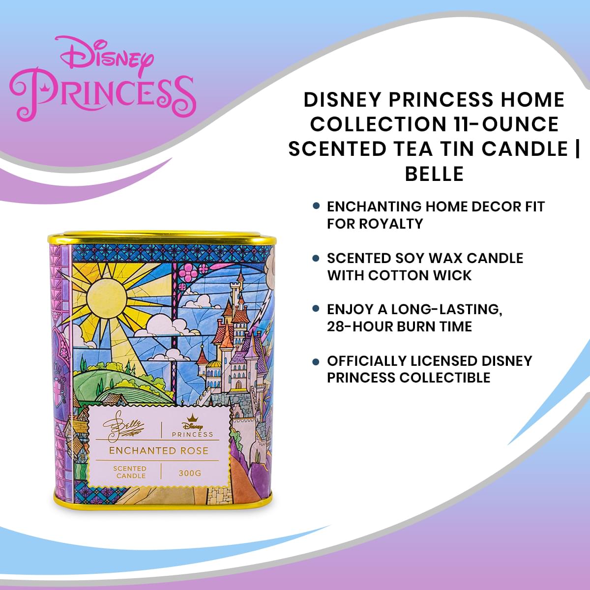 Disney Princess Home Collection 11-Ounce Scented Tea Tin Candle | Belle