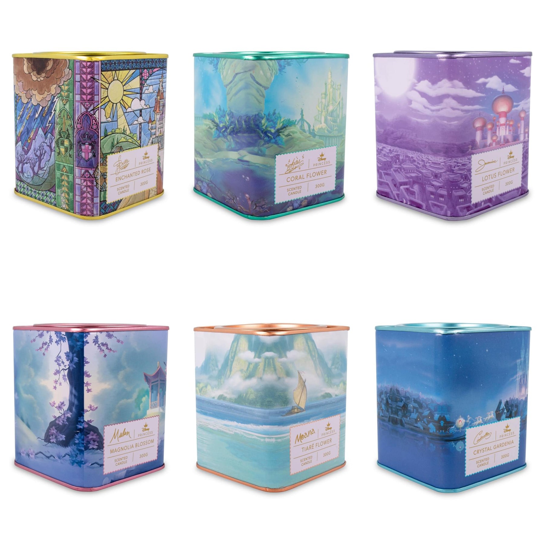 Disney Princess Home Collection 10.5oz Tea Tin Candle Set of 6