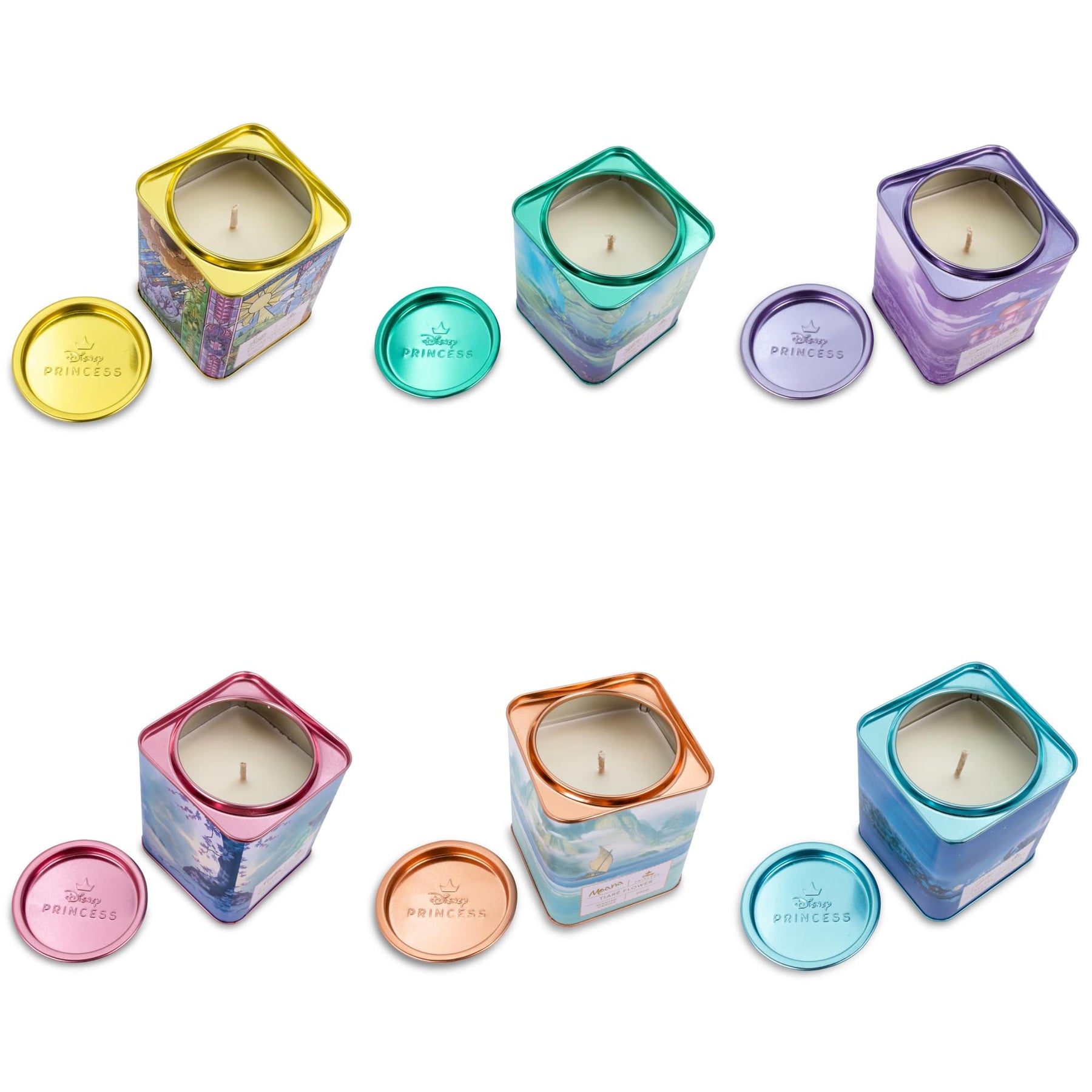 Disney Princess Home Collection 10.5oz Tea Tin Candle Set of 6