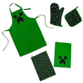 Minecraft Green Creeper Kitchen Set | Apron, Oven Mitt, Dish Towels, Pot Holder