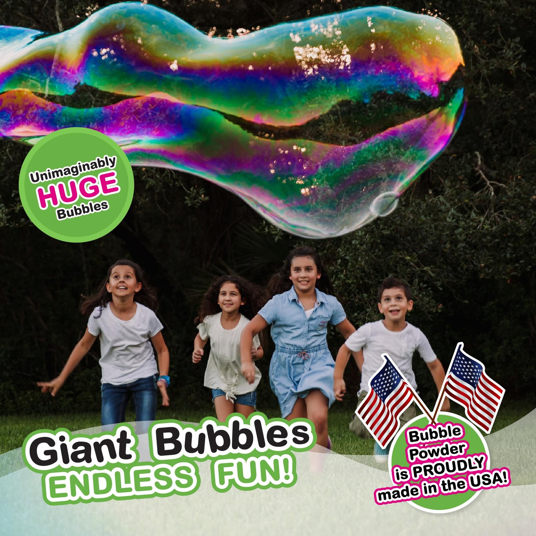 WOWmazing Giant Bubble Powder 4-Piece Kit | Wand + 3 Packets Bubble Powder