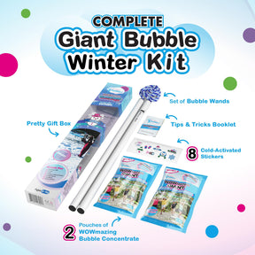 WOWmazing Winter Giant Bubble Kit | Wand + 2 Packets Bubble Concentrate + 8 Stickers