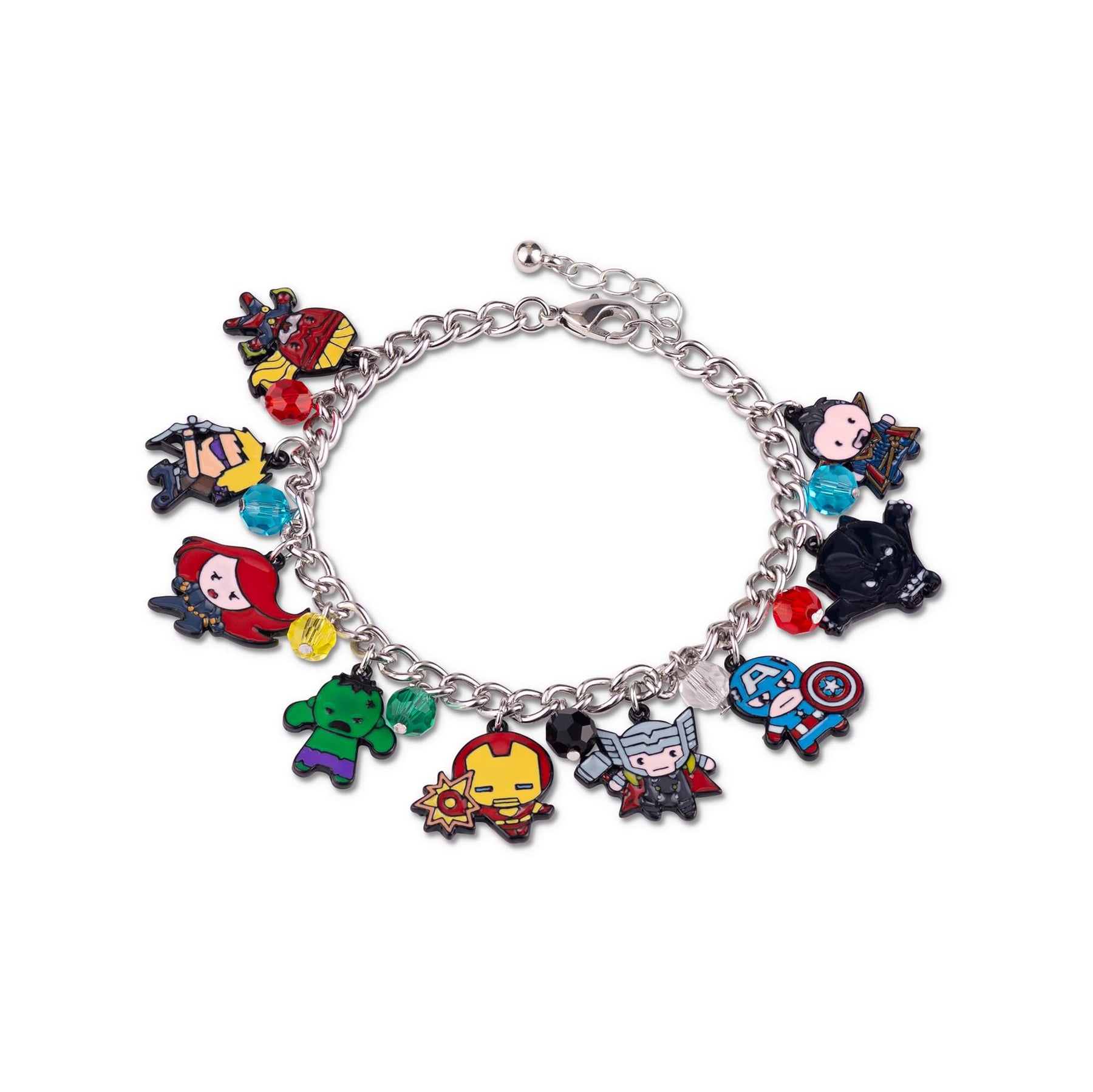 Marvel The Avengers Chibi Characters 15mm Enamel Charm Silver Chain Bracelet