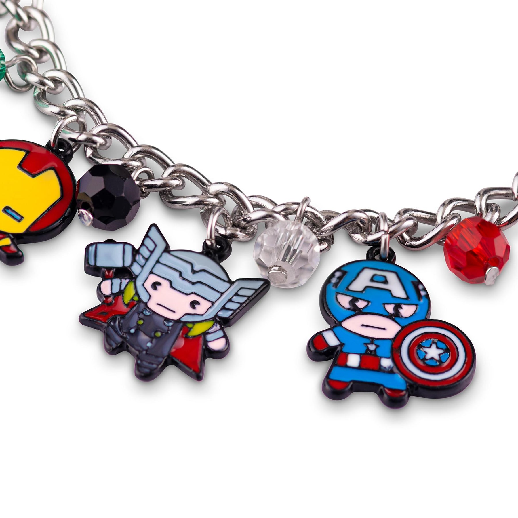 Marvel The Avengers Chibi Characters 15mm Enamel Charm Silver Chain Bracelet