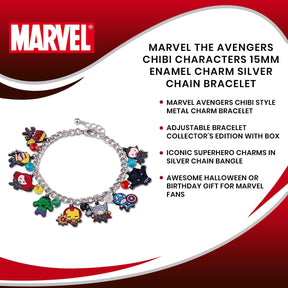 Marvel The Avengers Chibi Characters 15mm Enamel Charm Silver Chain Bracelet