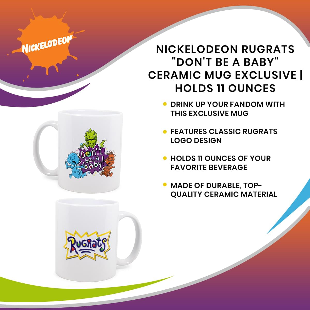 Nickelodeon Rugrats "Don't Be A Baby" Ceramic Mug Exclusive | Holds 11 Ounces