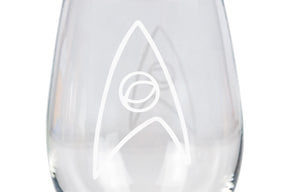 Star Trek Stemless Wine Glass Decorative Etched Sciences Emblem | Holds 20 Ounces