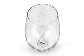 Star Trek Stemless Wine Glass Decorative Etched Sciences Emblem | Holds 20 Ounces