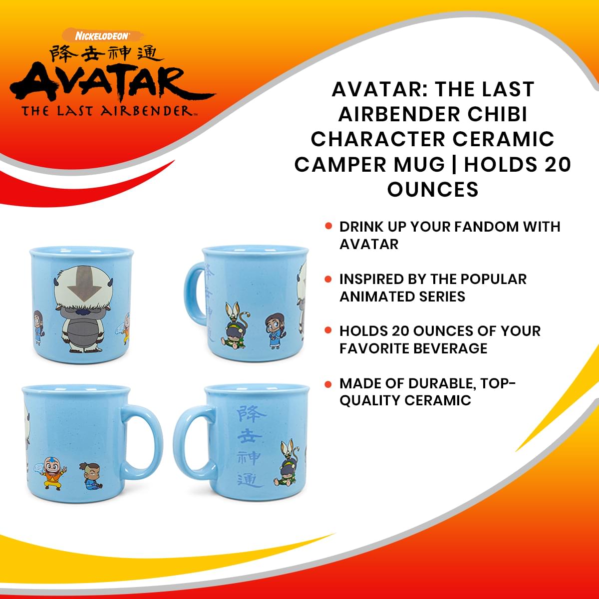 Avatar: The Last Airbender Chibi Character Ceramic Camper Mug | Holds 20 Ounces