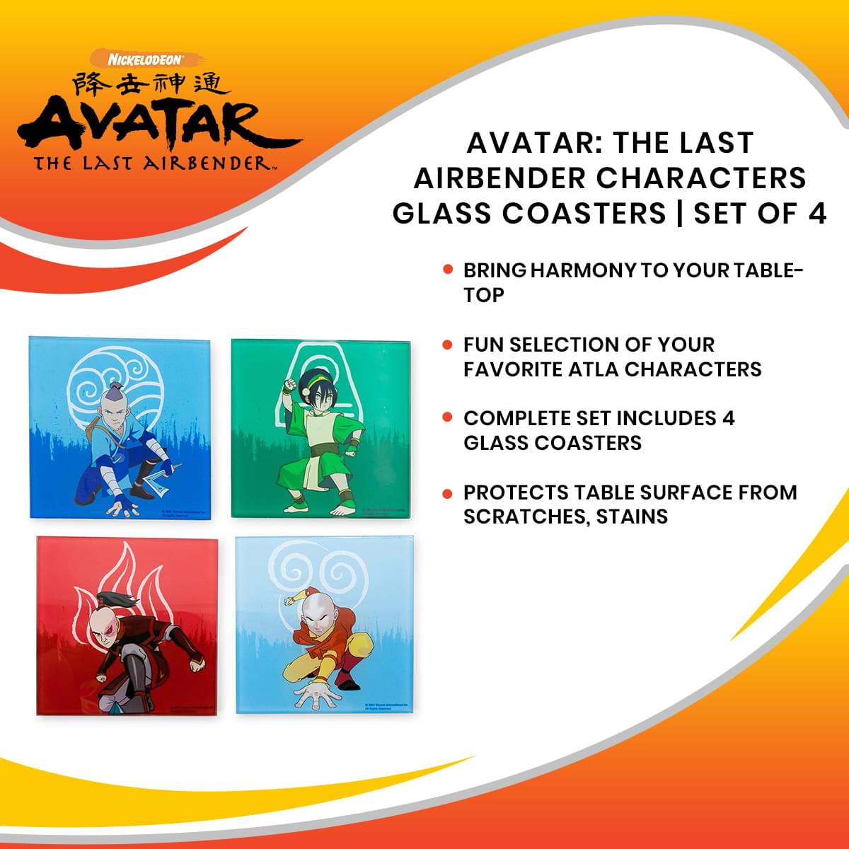 Avatar: The Last Airbender Characters Glass Coasters | Set of 4