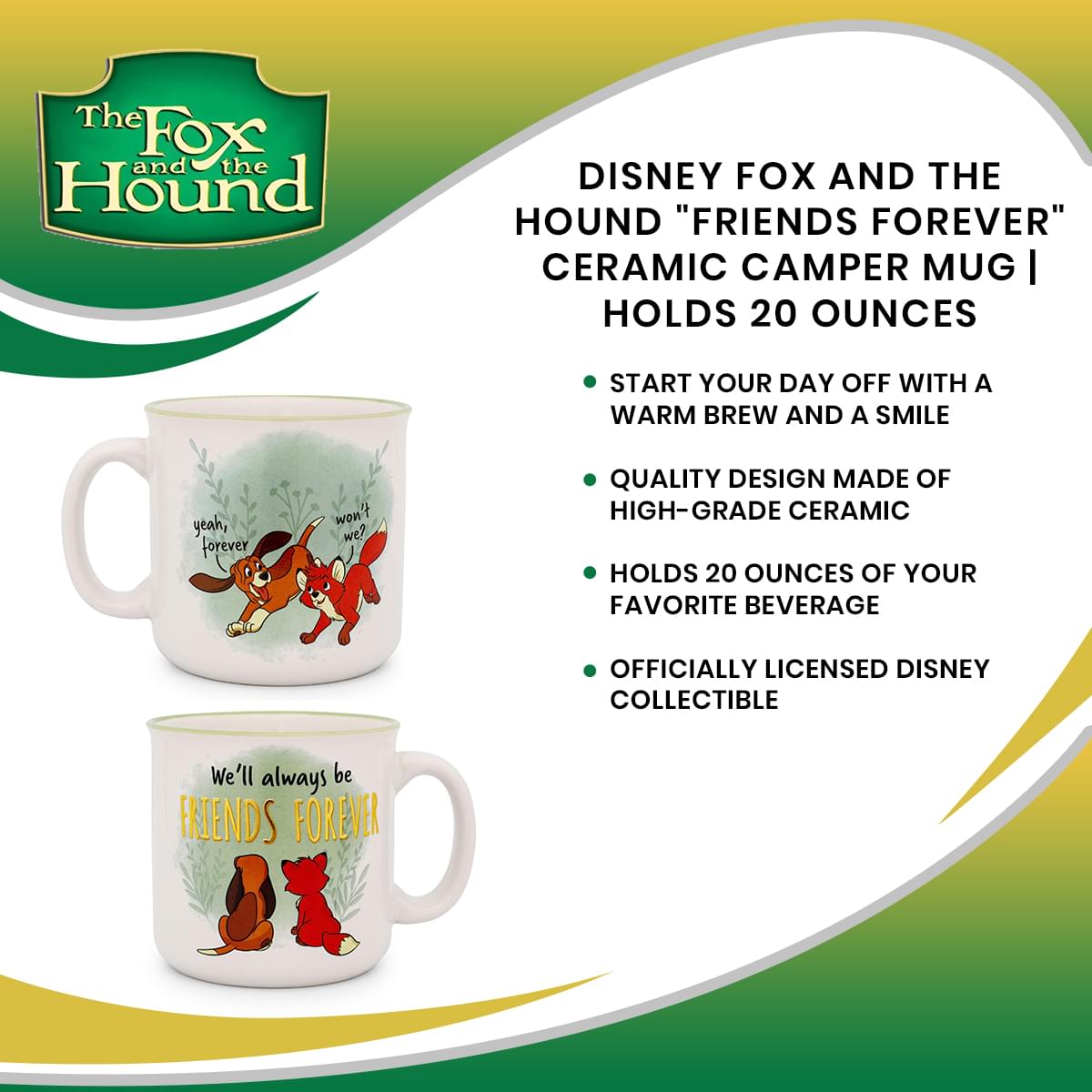 Disney Fox and the Hound "Friends Forever" Ceramic Camper Mug | Holds 20 Ounces