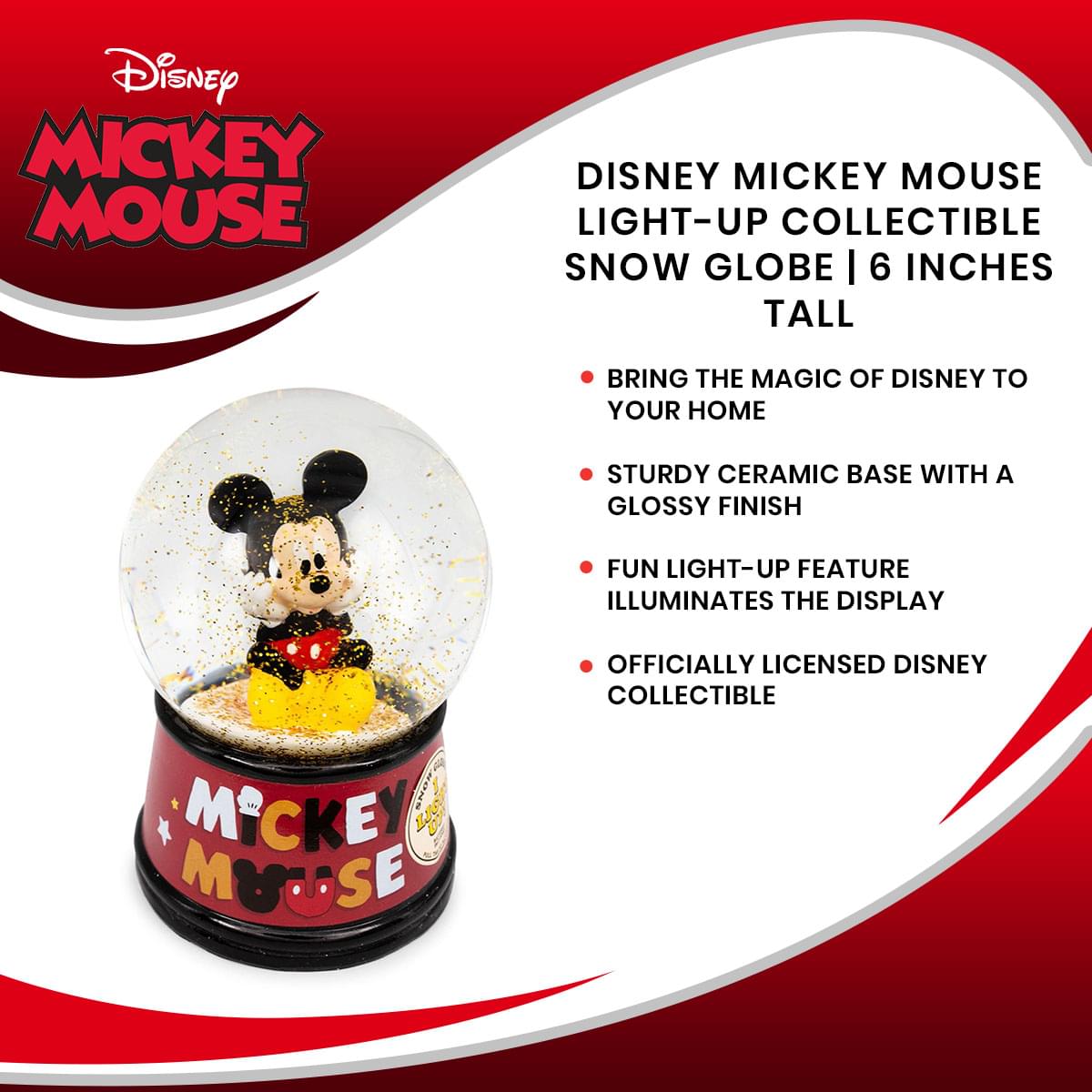 Disney Mickey Light-Up Snow Globe Inches Tall Free Shipping