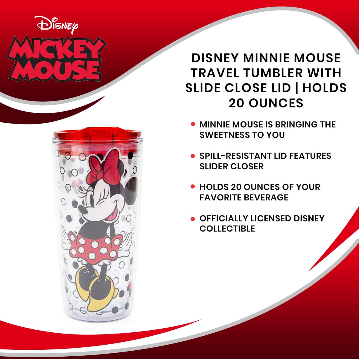 Disney Plastic Tumbler with Straw - Minnie Mouse Icon Polka