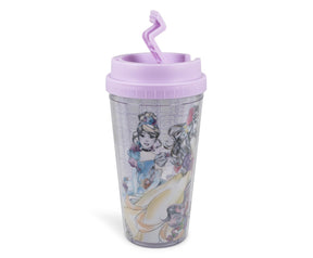 Disney Princesses Double-Walled Plastic Tumbler With Lid | Holds 16 Ounces