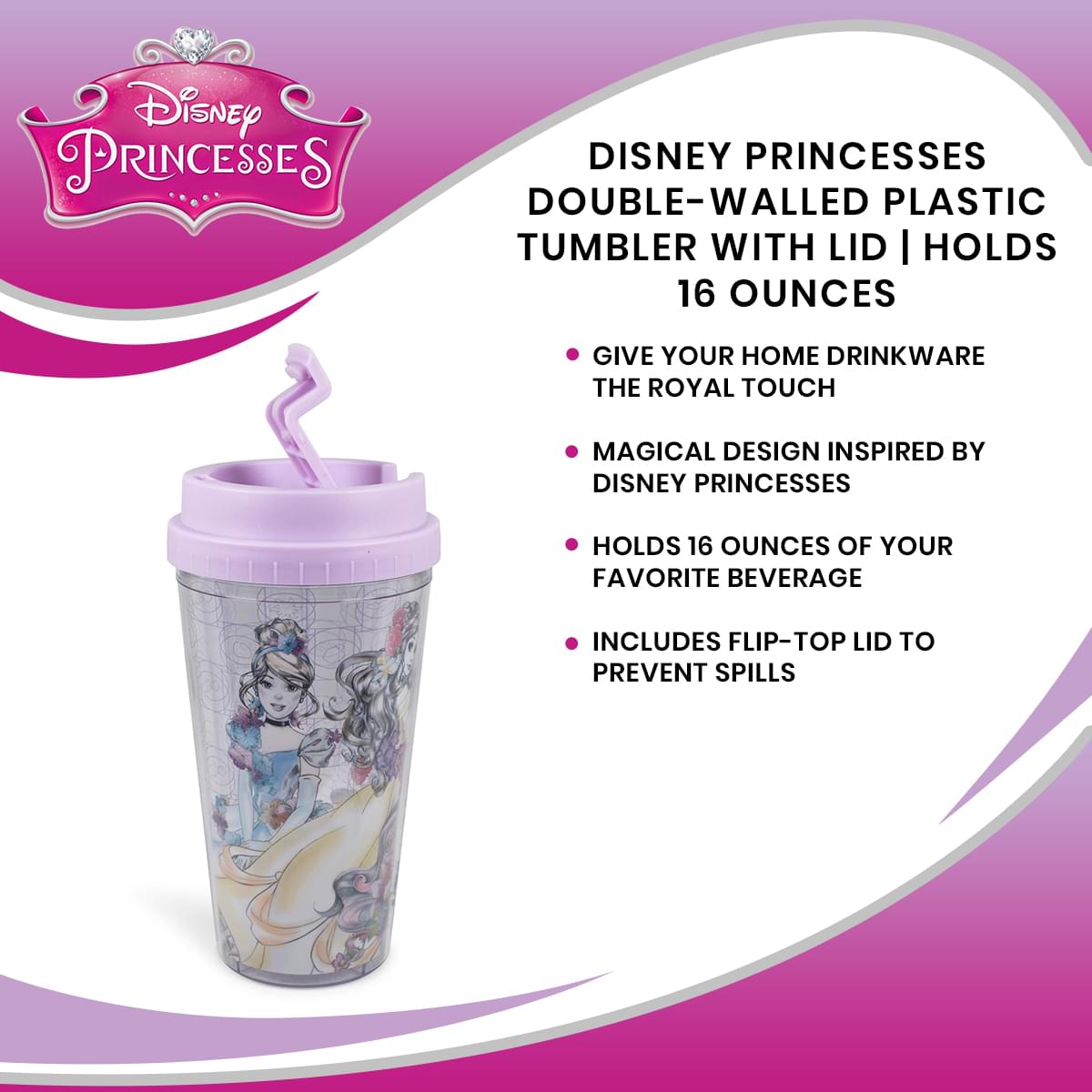 Disney Princess Tumbler with Crown Straw: Tumblers