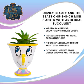 Disney Beauty and the Beast Chip 3-Inch Mini Planter with Artificial Succulent