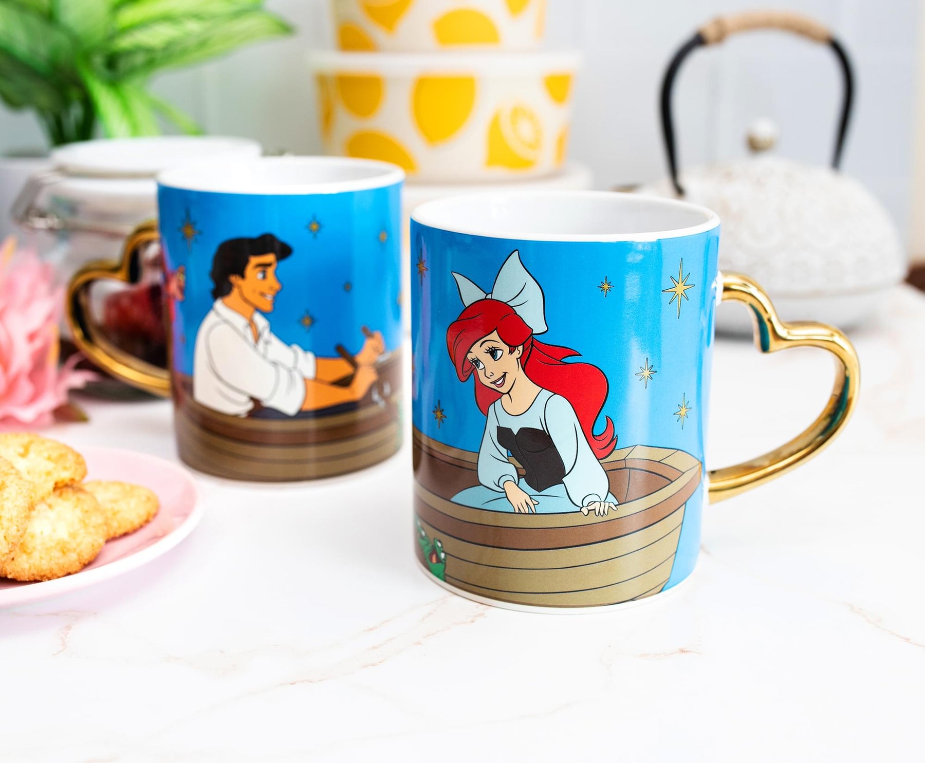 Disney Ariel and Eric 14-Ounce Heart-Shaped Handle Ceramic Mugs | Set of 2