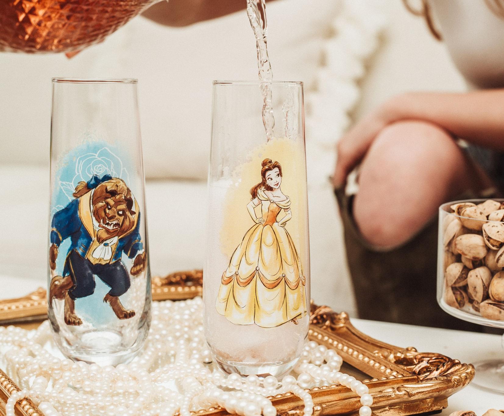 Disney Beauty and the Beast 9-Ounce Stemless Fluted Glassware | Set of 2