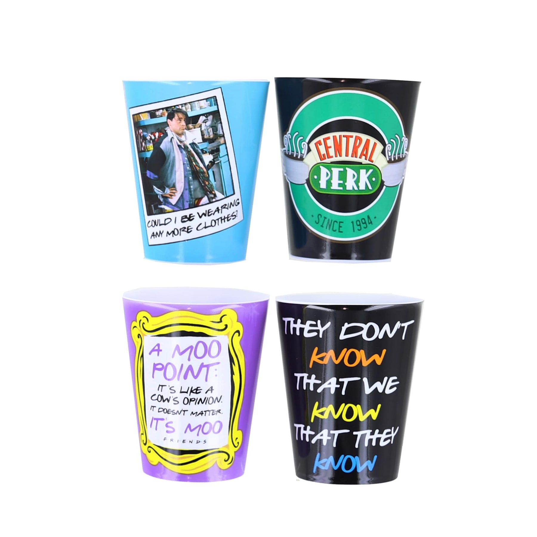 Friends Quotes 1.5-Ounce Plastic Mini Shot Glasses | Set of 4